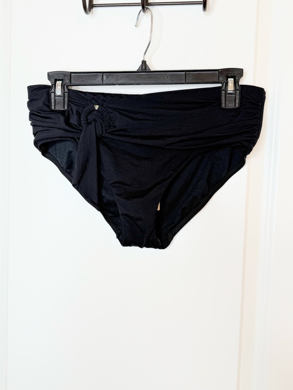 Seafolly Black Bikini Bottom Size 10 Ruched Tie Side High Waist NWT Swim